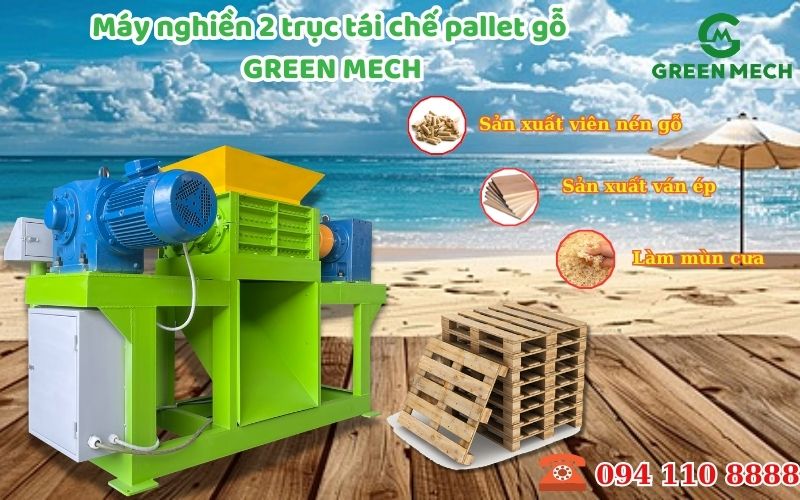 Máy nghiền 2 trục tái chế pallet gỗ